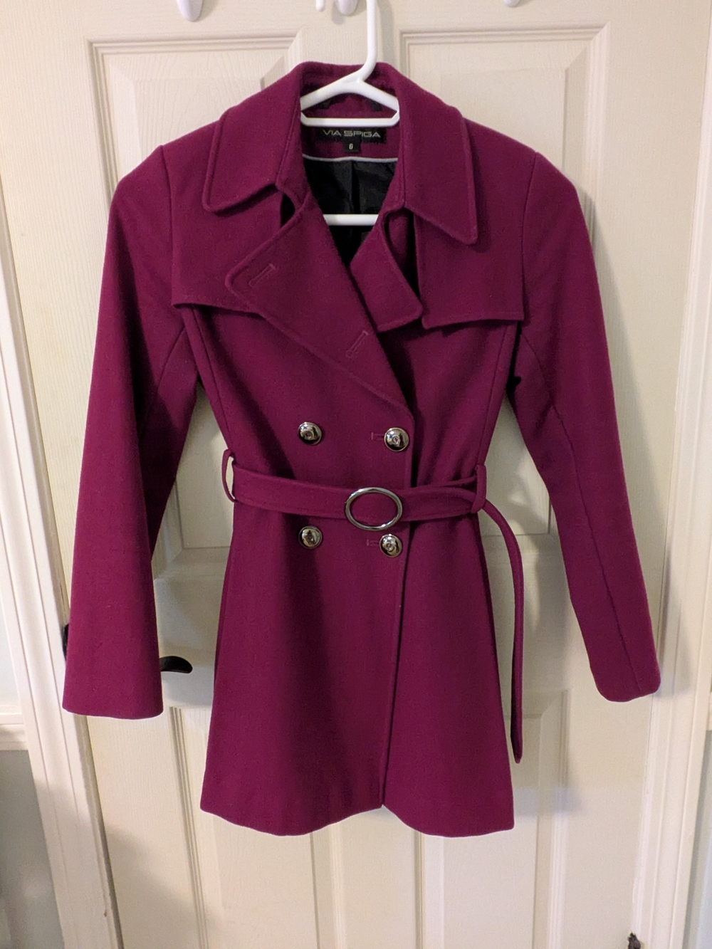 Via Spiga Women's Plum Double-Breasted Belted Pea Coat